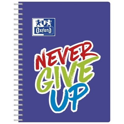Caiet Oxford Never Give Up, A4, 80 file, coperta soft touch, spira dubla, diverse culori, patratele
