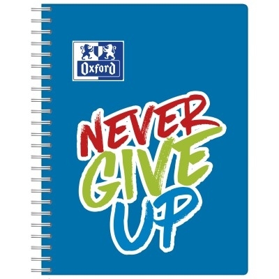 Caiet Oxford Never Give Up, A4, 80 file, coperta soft touch, spira dubla, diverse culori, patratele