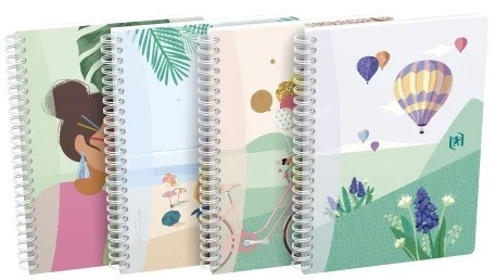 Caiet Oxford Horizons, A5 60 file, spira dubla, scribzee, Ecolabel, coperta flexibila, pagina info personale, dictando, diverse modele