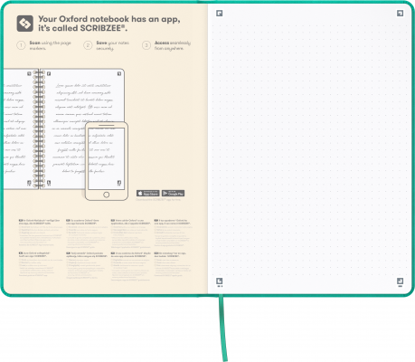 Caiet premium Oxford Signature, A5, 104 file, coperta rigida, turcoaz, punctat