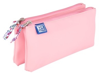 Penar Oxford 2 Zip Floral Pastel, tip etui dublu, 2 fermoare, culoare roz deschis
