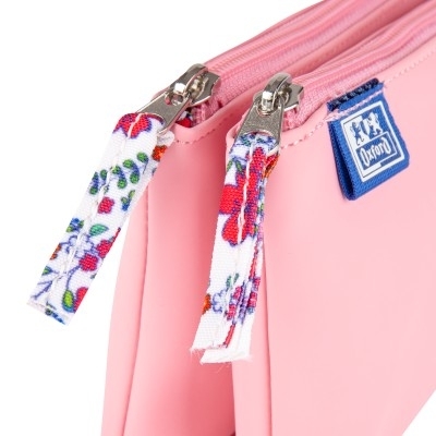 Penar Oxford 2 Zip Floral Pastel, tip etui dublu, 2 fermoare, culoare roz deschis