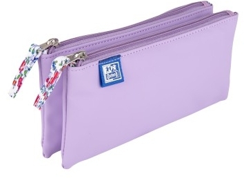 Penar Oxford 2 Zip Floral Pastel, tip etui dublu, 2 fermoare, culoare lila