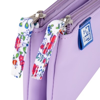 Penar Oxford 2 Zip Floral Pastel, tip etui dublu, 2 fermoare, culoare lila