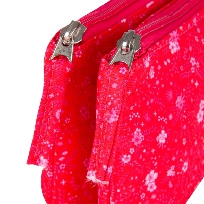 Penar Oxford 2 Zip Floral, tip etui dublu, 2 fermoare, culoare roz inchis