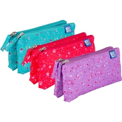 Penar Oxford 2 Zip Floral, tip etui dublu, 2 fermoare, culori asortate