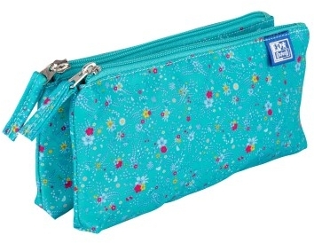Penar Oxford 2 Zip Floral, tip etui dublu, 2 fermoare, culori asortate