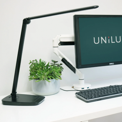 Lampa birou Unilux Twist LED, negru, reglabila, USB