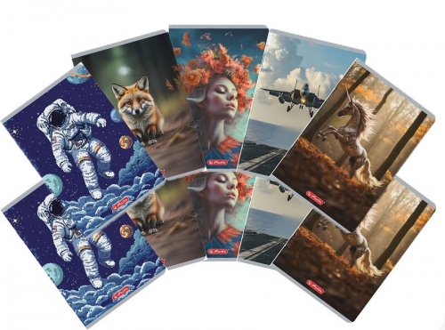 Caiet A5 48 file, hartie 70g/mp FSC mix, patratele, Megamix 2, diverse modele, 10 buc/set, Herlitz