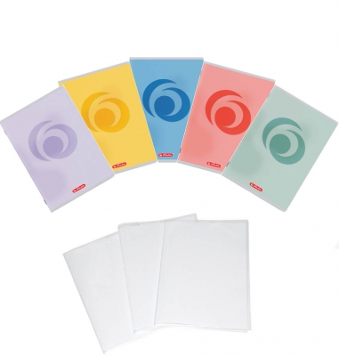 Pachet 5 caiete + coperti A5, dictando, Rainbow, diverse culori, Herlitz