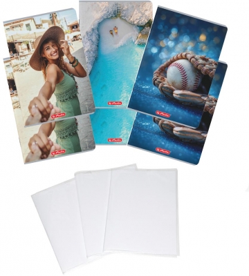 Pachet 5 caiete + coperti A4, patratele, Megamix 2, diverse modele, Herlitz