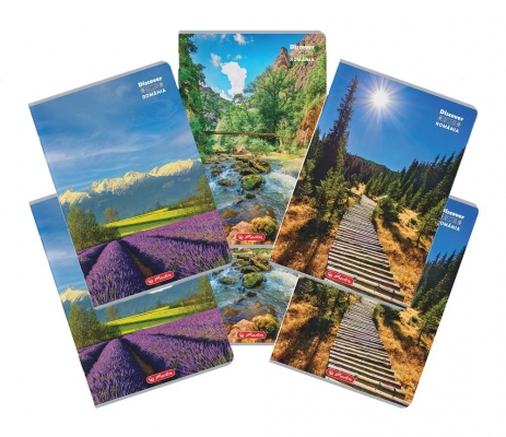 Caiet A4 100 file, hartie 70g/mp FSC mix, patratele, Romania, diverse modele, 5 buc/set, Herlitz