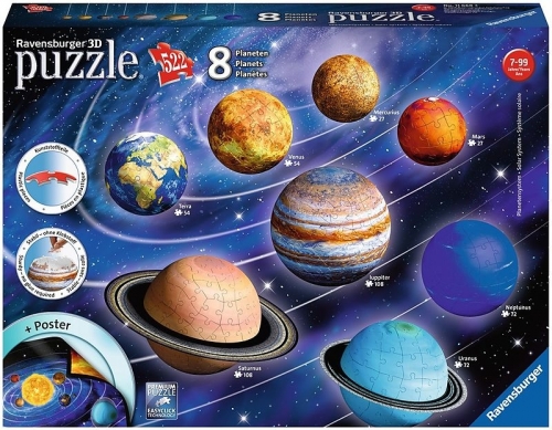 Puzzle 3D Sistemul Solar, 27/54/72/108 Piese Ravensburger