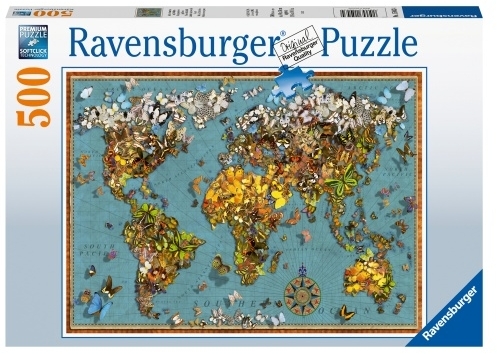 Puzzle Harta Lumii Fluturi, 500 Piese Ravensburger