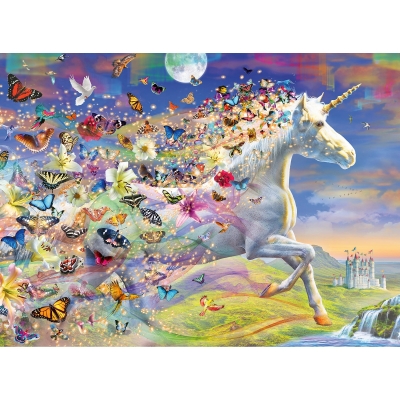 Puzzle Unicorni Si Fluturi, 500 Piese + Stickere Ravensburger