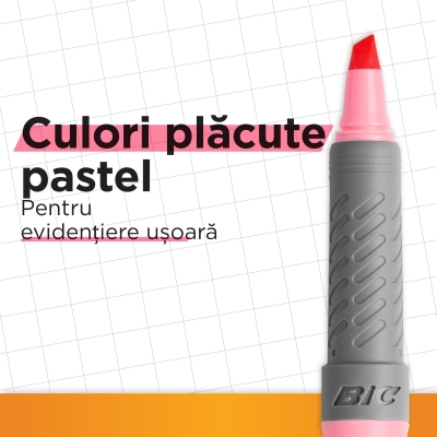 Evidentiatoare Highlighter Grip Pastel, varf tesit, mediu, diverse culori, 6 buc/set BIC