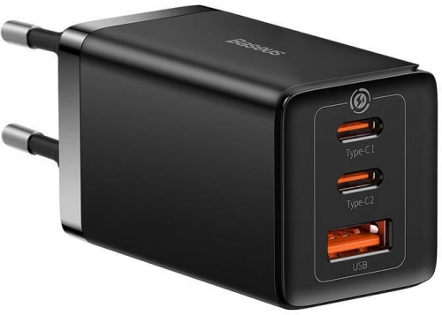 Incarcator retea Baseus GaN5 PRO, Quick Charge 65W, 2 porturi USB PD, 1 port USB Quick Charge, include cablu USB -C la USB-C de 100W, lungime 1m, negru