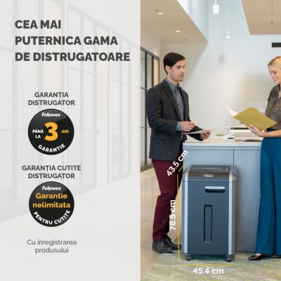 Distrugator documente manual, P4, 22 coli, cross cut, functionare continuu, Powershred 225Ci Fellowes