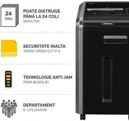 Distrugator documente manual, P4, 22 coli, cross cut, functionare continuu, Powershred 225Ci Fellowes