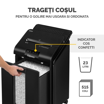 Distrugator documente automat, P4, 100 coli, mini cut, AutoMax 100M Fellowes