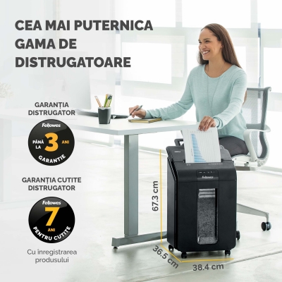 Distrugator documente automat, P4, 100 coli, mini cut, AutoMax 100M Fellowes