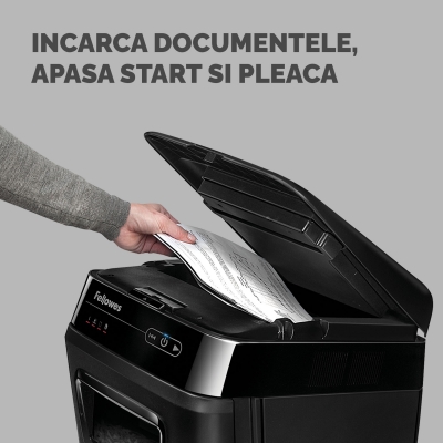 Distrugator documente automat, P5, 200 coli, micro cut, 32 litri, Automax 200M Fellowes