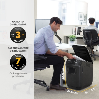 Distrugator documente automat, P5, 200 coli, micro cut, 32 litri, Automax 200M Fellowes