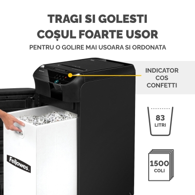 Distrugator documente automat, P5, 600 coli, micro cut, 83 litri, functionare continuu, AutoMax 600M Fellowes 