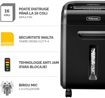 Distrugator documente manual, P4, 16 coli, cross cut, Powershred 79Ci Fellowes