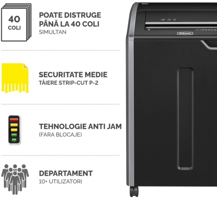Distrugator documente manual, P2, 40 coli, strip cut, functionare continuu, Powershred 485i Fellowes