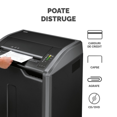 Distrugator documente manual, P2, 40 coli, strip cut, functionare continuu, Powershred 485i Fellowes