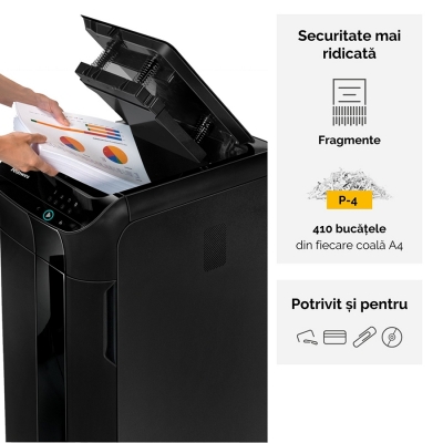 Distrugator documente automat, P4, 350 coli, cross cut, 68 litri, AutoMax 350C Fellowes