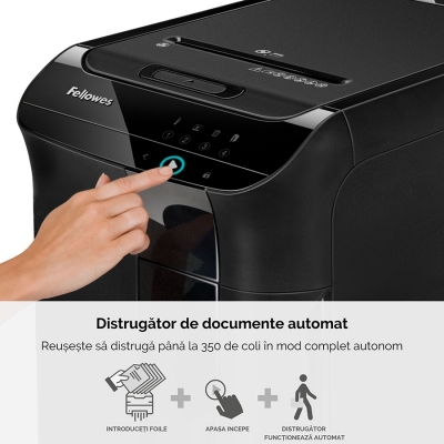 Distrugator documente automat, P4, 350 coli, cross cut, 68 litri, AutoMax 350C Fellowes