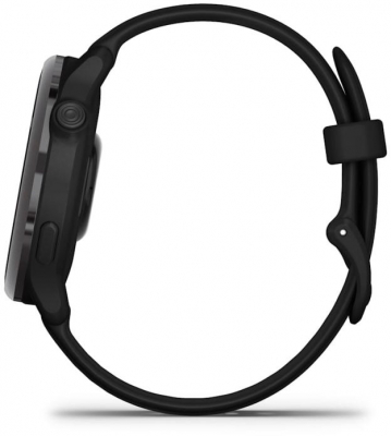Ceas Garmin vívoactive 6 display AMOLED, dimensiune afisaj 30.4 mm, rezolutie afisaj  390 x 390 pixeli, memorie 8GB, autonomie până la 11 zile (5 zile cu afişajul permanent pornit) rezistanta la apa pana la 5 ATM, greutate: 23g, ramă Black cu curea Bone, carcasă Slate şi curea din silicon