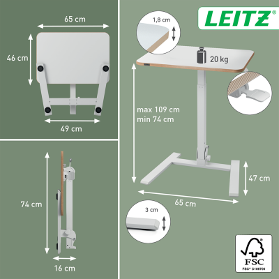 Birou ergonomic Leitz Ergo, pliabil, ajustabil pe inaltime, alb