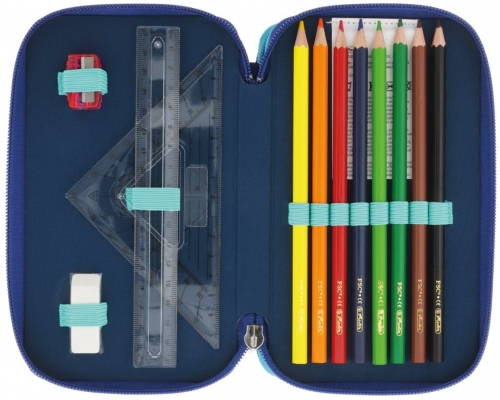 Penar echipat 31 piese 3 fermoare Dip Dye, Herlitz, culoare albastru / turcoaz