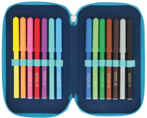 Penar echipat 31 piese 3 fermoare Dip Dye, Herlitz, culoare albastru / turcoaz