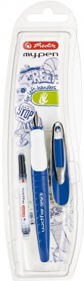 Stilou My.Pen Herlitz, penita L pentru stangaci, albastru/alb