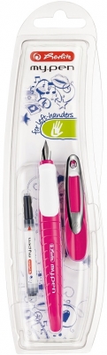 Stilou My.Pen Herlitz, penita L pentru stangaci, roz /alb