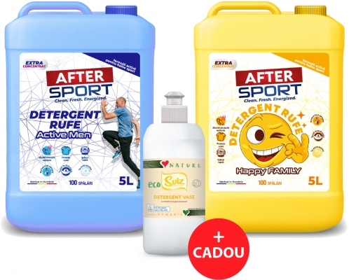 Pachet detergent Activemen 5L si Happyfamily 5L + Cadou detergent vase ecologic EcoSviz 500mL