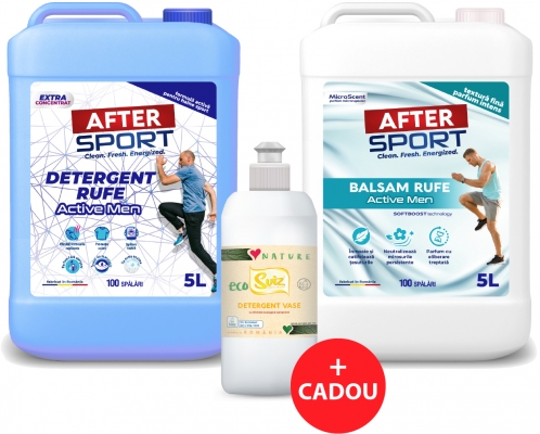 Pachet detergent 5L si balsam 5L Activemen + Cadou detergent vase ecologic EcoSviz 500mL