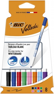 Markere de tabla alba Velleda 1721, varf rotund, subtire, diverse culori, 8 buc/set BIC