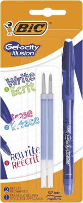 Pix cu gel Gel-ocity Illusion, termosensibil, 0.7 mm, albastru, set de 1 + 2 rezerve BIC