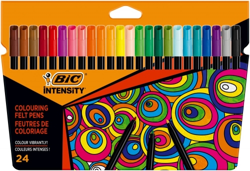 Set de colorat BIC Intensity, 24 creioane colorate, 24 markere de colorat, 2 carti de colorat