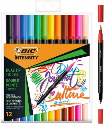Set BIC Intensity Japan, 10 fineliners, 12 markere de colorat dual tip, 1 caiet, 1 washi tape, 1 notite autoadezive