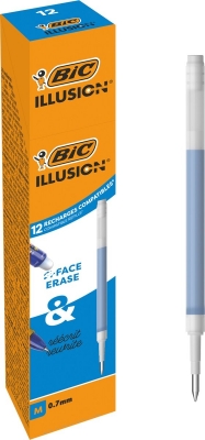 Rezerve Roller BIC Illusion, gel termosensibil, albastru, 0.7mm, 12 buc/set