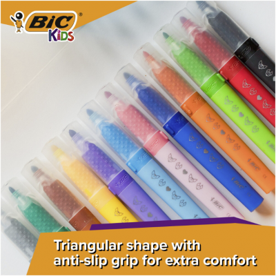 Markere de colorat BIC Kids Comfort Jumbo, cerneala ultra-lavabila pe baza de apa, culori asortate, 4.5mm, 12 buc/set