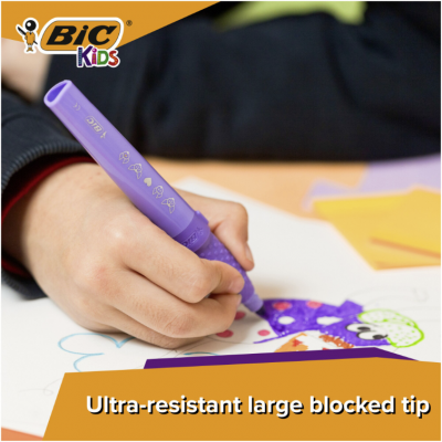 Markere de colorat BIC Kids Comfort Jumbo, cerneala ultra-lavabila pe baza de apa, culori asortate, 4.5mm, 12 buc/set