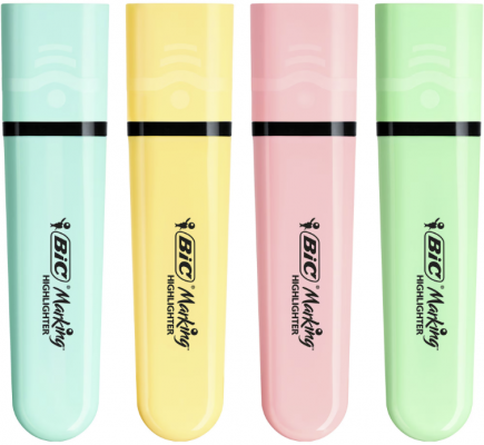 Evidentiator BIC, Highlighter Flat, culori pastel asortate, 4 buc/set