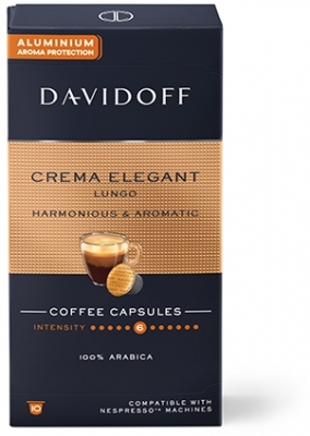 Cutie 10 capsule cafea compatibile Nespresso Cafe Crema Elegant Lungo Davidoff